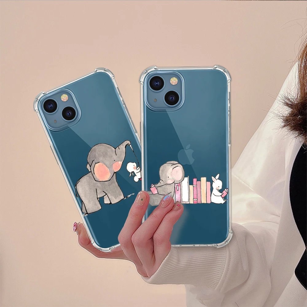 

cute cartoon baby elephant phone case For iPhone 13 12 mini 11 pro xs max X XR 6 7 8 S plus SE 2 3