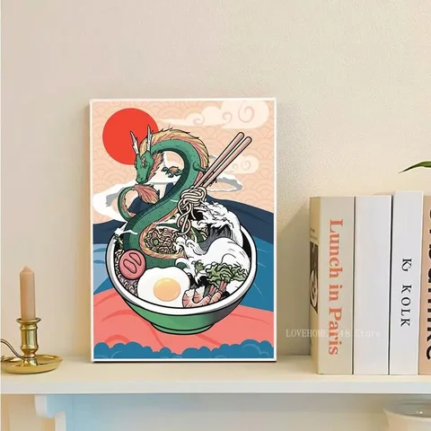 Самоклеящийся художественный плакат с японской едой, наклейки на стену в виде кофейного домика
