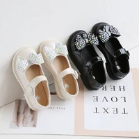 girls black mary janes spring and autumn new big childrens non slip princess bow rhinestone fashion kids shallow shoes casual