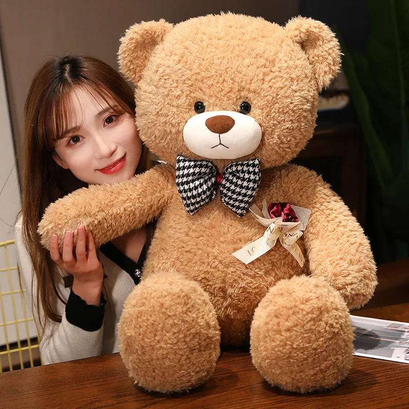 

Plushie Appease Toys Kawaii Rose Teddy Bear Plush Pillow Stuffed Soft Curly Bow Tie Bear Nice Valentine's Gift for Girlfriend