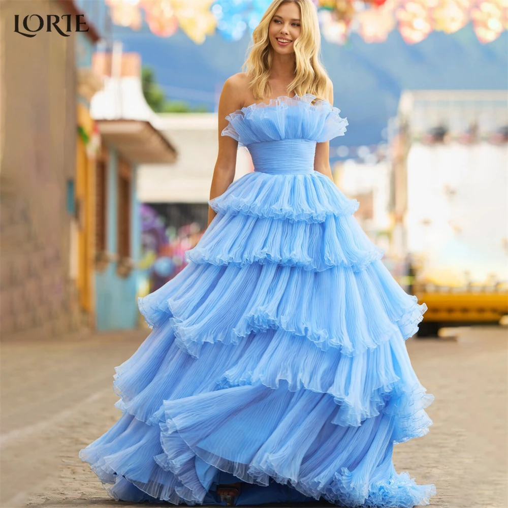 

LORIE Fairy Tulle Formal Prom Dresses Ruched Off Shoulder A-Line Pleats Backless Pageant Dress Tiered Ruffles 2023 Party Gowns