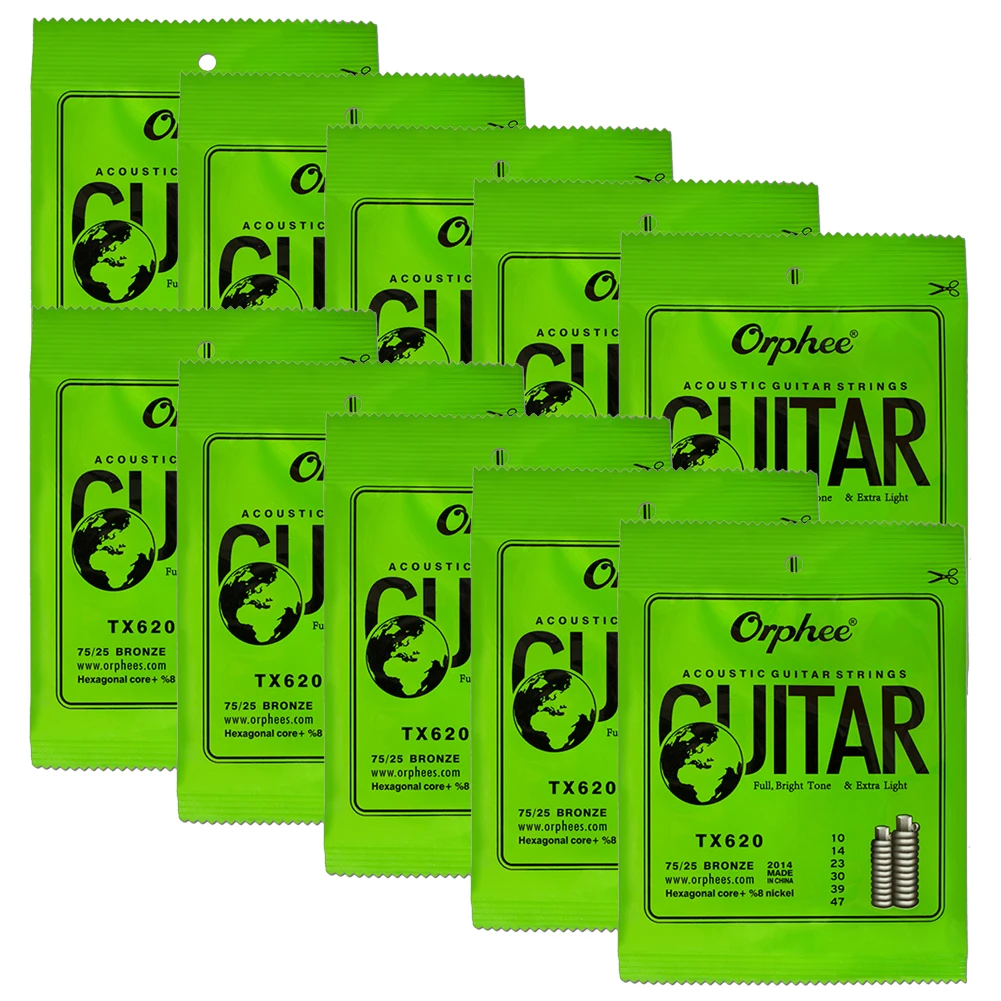 

10 Set Orphee TX Series Acoustic Guitar Strings Extra Light 12-53 11-52 10-47 High-carbon Steel Hexagonal Alloy ORPHEE-TX Series