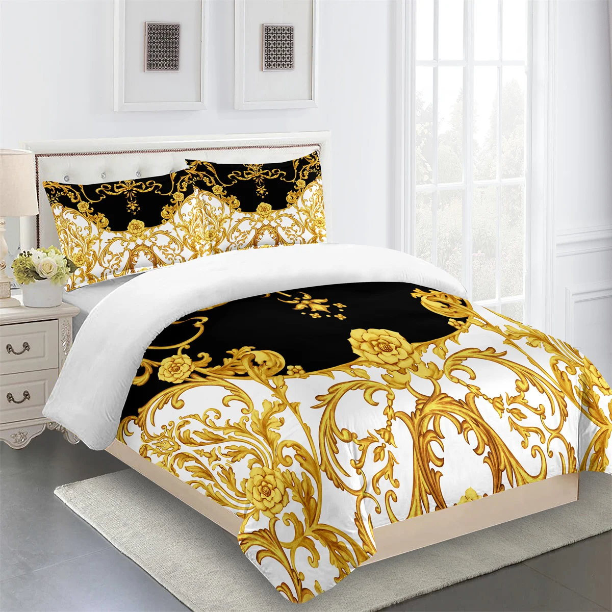 

Luxury Brands Designer Modern Baroque King Queen Twin Full Bedding Sets Single Double Bed Duvet Cover Set and 2 pcs Pillow cover