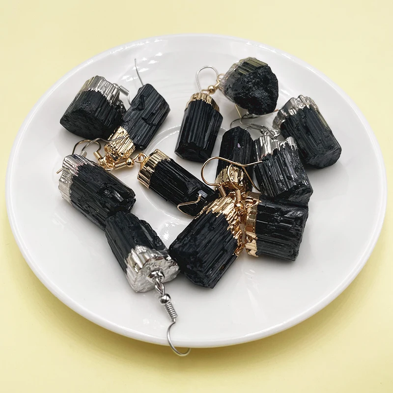 Необычные черные серьги с турмалином для женщин и девочек