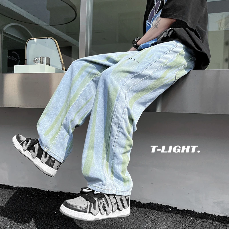 Джинсы мужские большие, джинсы для подростков, брюки-багги, модная уличная одежда в Корейском стиле