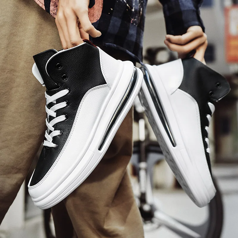 

Couple Skateboard Casual Shoes Breathable Pu Leather Men Platform Shoes Women Outdoor Non-Slip Sports Sneakers Black High Top