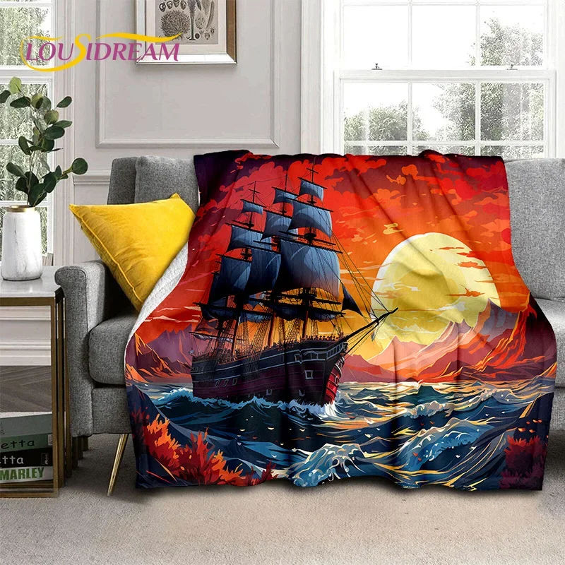 Лодка с древним пиратским кораблем мягкое фланелевое одеяло Sailboa для кровати