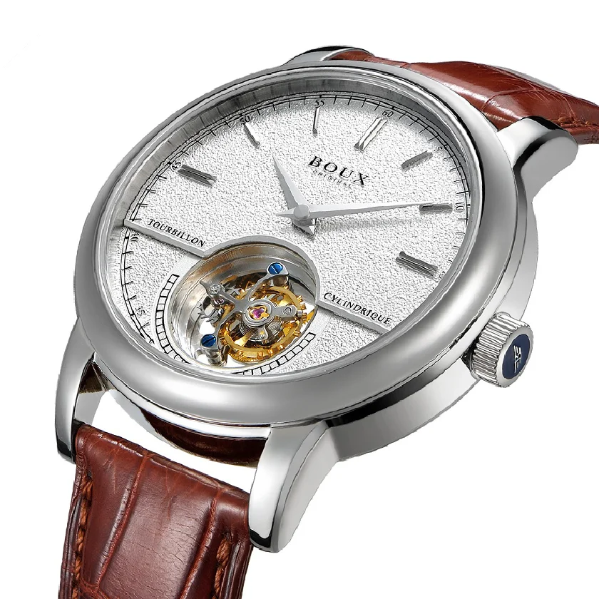 

BOUX Men Automatic Tourbillon Mechanical Watch Seagull ST8002 Auto-Movement Clock Male Torbillon Wristwatches Genuine Leather