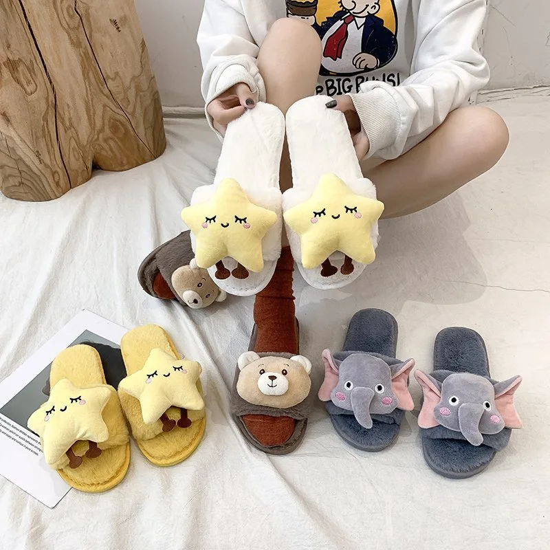 

Women Shoes 2022 Cotton Slippers Women Winter Home Cute Cartoon Animal Slipper Warm Indoor Plush Flip Flops Men Zapatos De Mujer