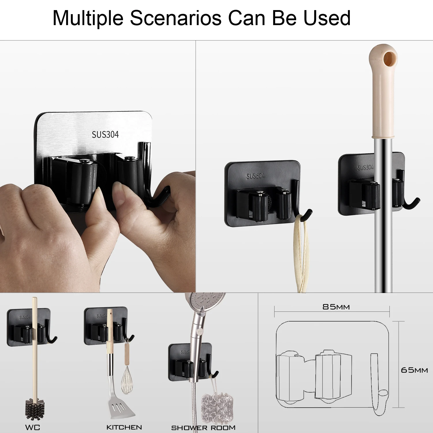 

QIGO, 1 шт., водонепроницаемая черная фотокамера 304 дюйма, с крючком, настенное крепление, ванная комната, кухня, туалет, балкон