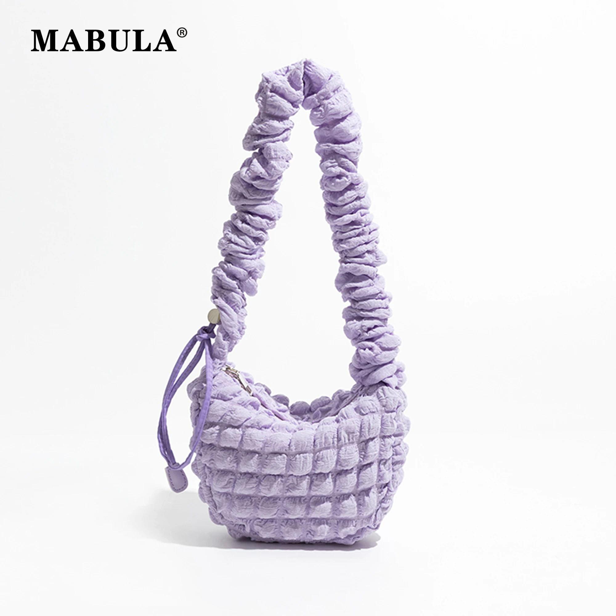 

MABULA Lady Pink Quilted Bubble Crossbody Bag Adjustable Strap Pleated Shoulder Hobo Puffer Purse Korean Small Sling Handbag