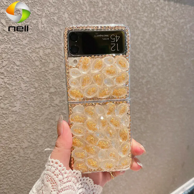 

Шикарный Блестящий золотой серебряный бриллиантовый роскошный блестящий чехол для телефона Samsung Galaxy Z Flip/ Z Flip3 задняя крышка ручной работы