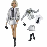 silver leather 11 5 doll outfits for barbie clothes coat jacket blouse top boots skirt 16 accessories for barbie doll clothes