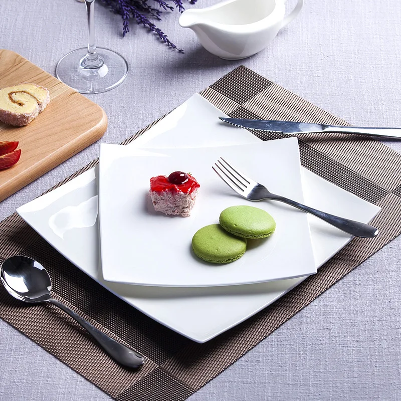 

Креативные квадратные обеденные тарелки, стейк однотонного белого цвета тарелка для овощей просто керамические тарелки Obiadowe, Бытовая Посу...
