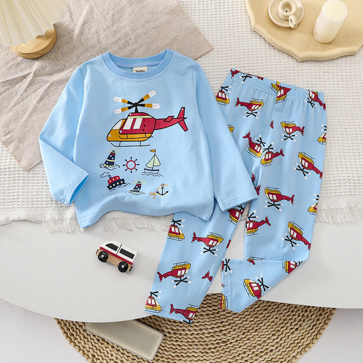 Осенне-зимние пижамы для мальчиков с длинными брюками и рукавами