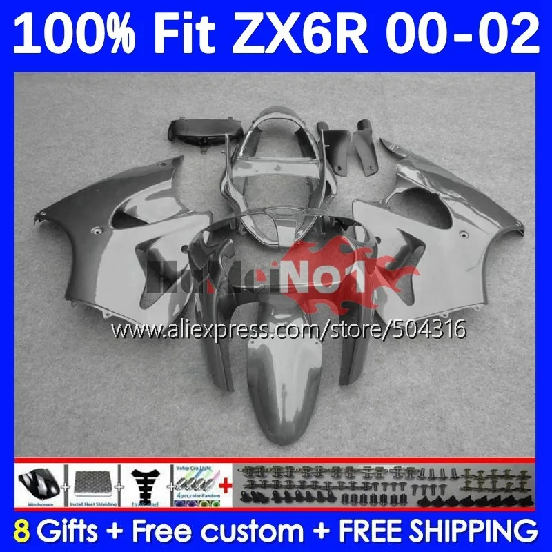 

OEM Body For KAWASAKI NINJA ZX 6R 636 600 CC 6 R 70MC.29 ZX-6R ZX636 ZX6R 00 01 02 2000 2001 2002 Injection Fairing glossy grey