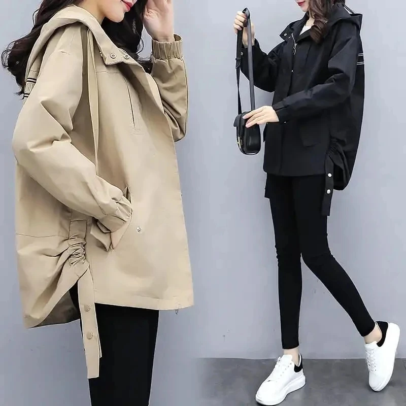 Women's Hooded Jackets 2022 Spring Autumn Causal Famale Windbreaker Loose Basic Coat Zipper Lightweight Jacket Outwear