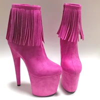 leecabe the newest 20cm pole dancing shoes high heel platform boots open toe with fringes pole dancing boot dance boot