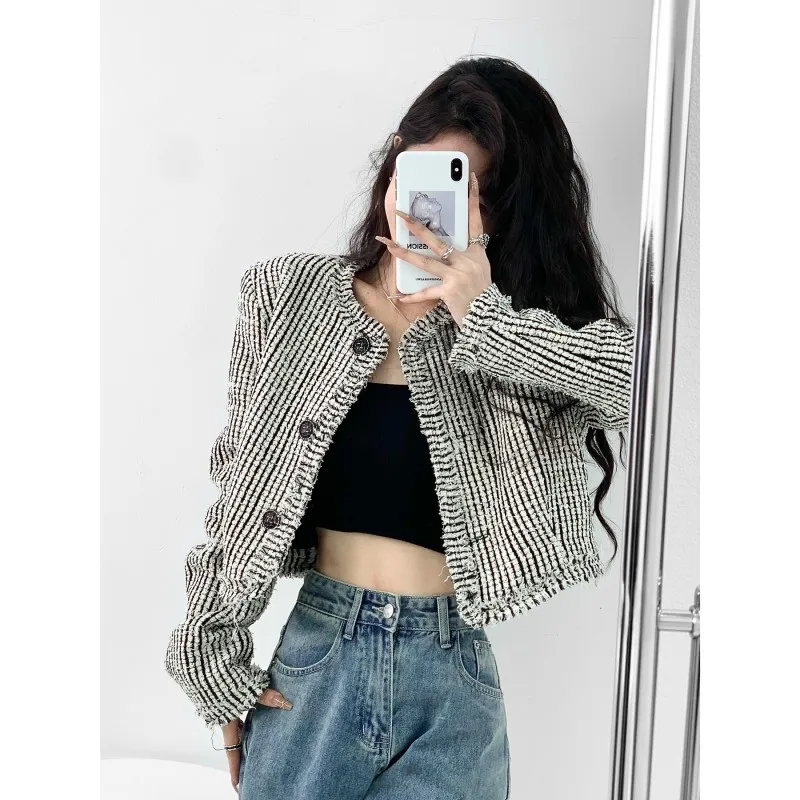 

Runway Spring French Small Fragrance Elegant Luxury Tweed Coats Women's Clothing Jacket Female All Match Casacos Top Outwear