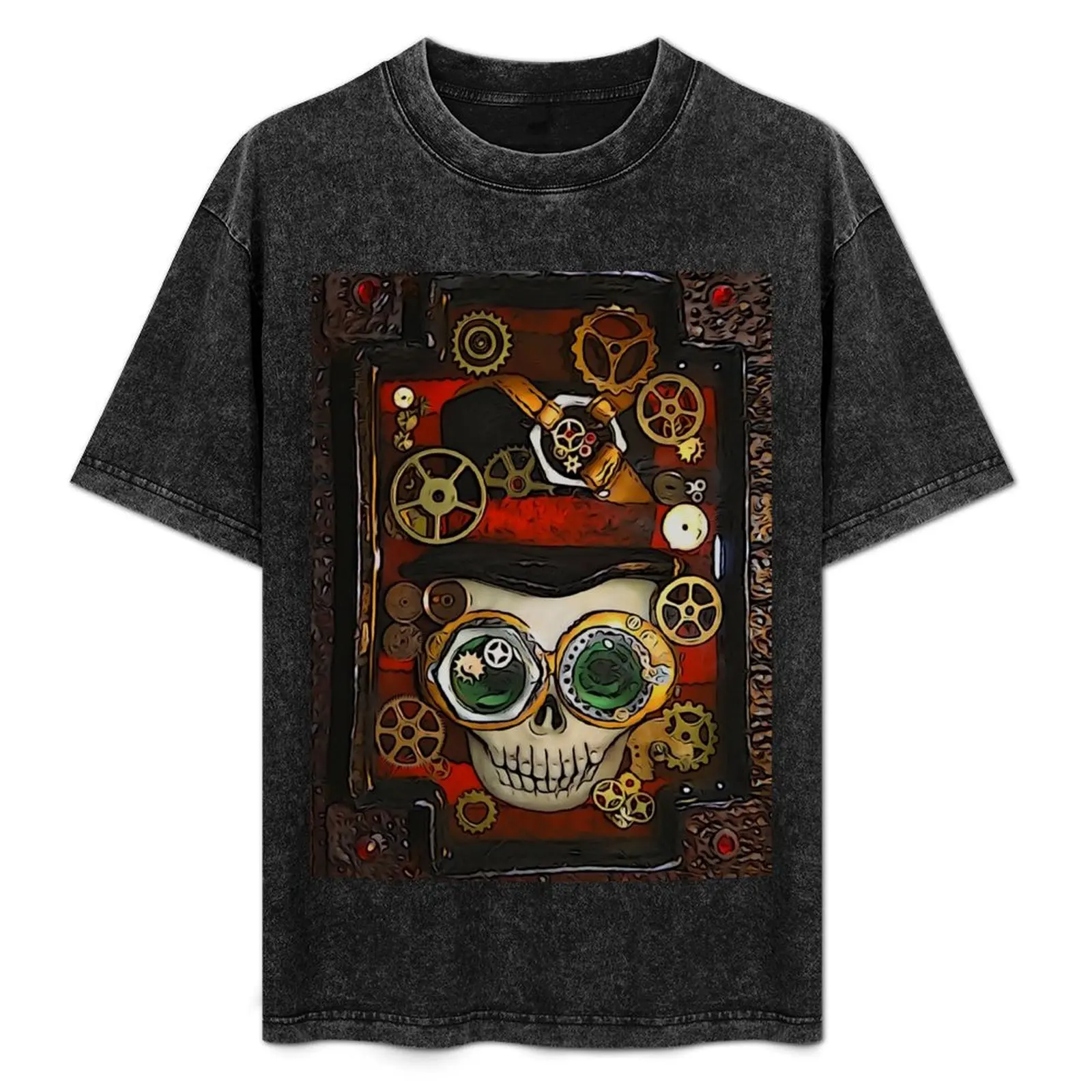 Мужская Винтажная футболка с рисунком черепа в стиле стимпанк