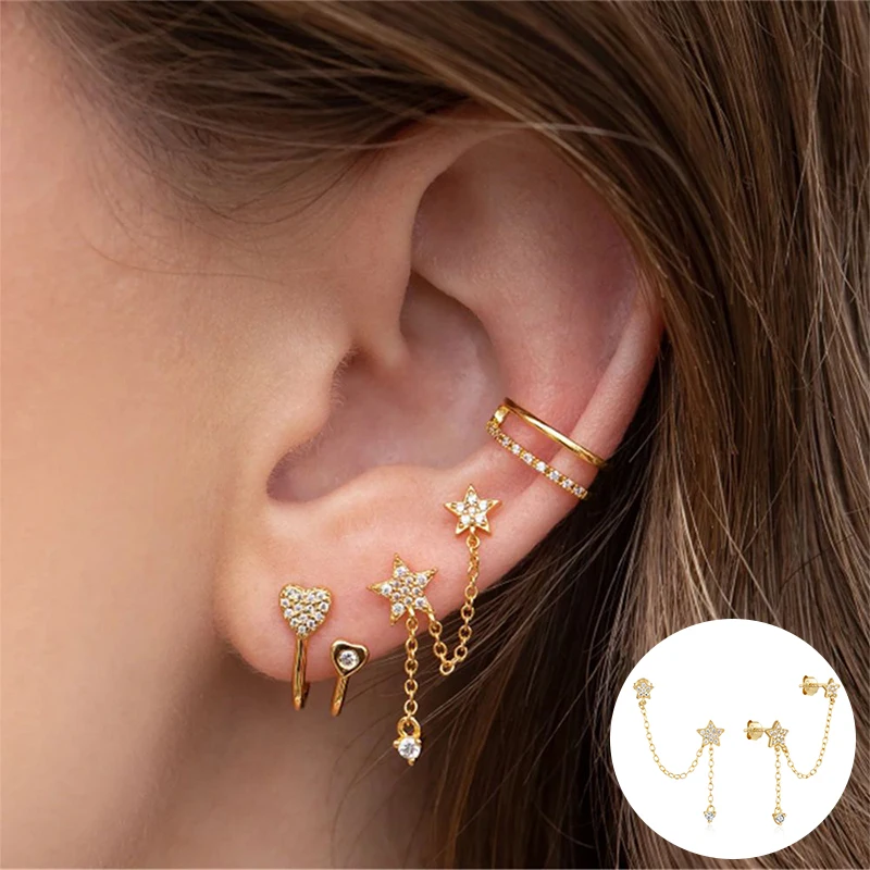 

100% 925 Sterling Silver Zircon Star Earring for Women Girl Fashion Geometric Tassel Design Jewelry Party Gift Dropshipping
