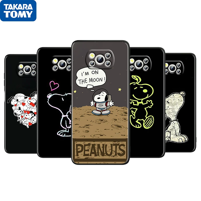 

Peanuts Cute Snoopy For Xiaomi Poco M4 X3 F3 GT NFC M3 C3 M2 F2 F1 X2 Pro Mi Mix3 Silicone Black Phone Case Fundas Coque Capa