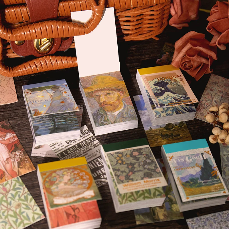 

50 Pcs/retro Famous Painting Series Ins Style Creativity Stickers Decoration Basic Scenery Hand Account Material Stickers