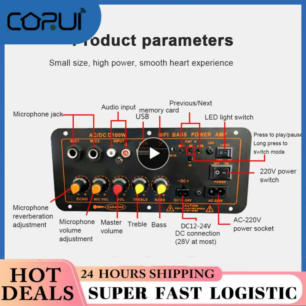 

Remote Control Dual Mic Amplifier 100w Subwoofer For 8-12 Inch Speaker Audio Audio Amplifier D100 Amplifiers 220v 12v 24v
