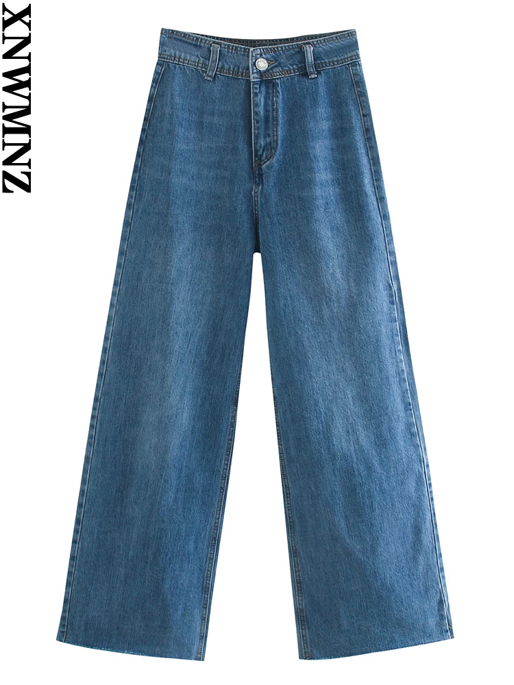 

XNWMNZ 2022 women fashion High Waist Wide Leg Pant Denim Trousers Cotton Baggy Jeans Loose Classic Pants Streetwear Woman Pant