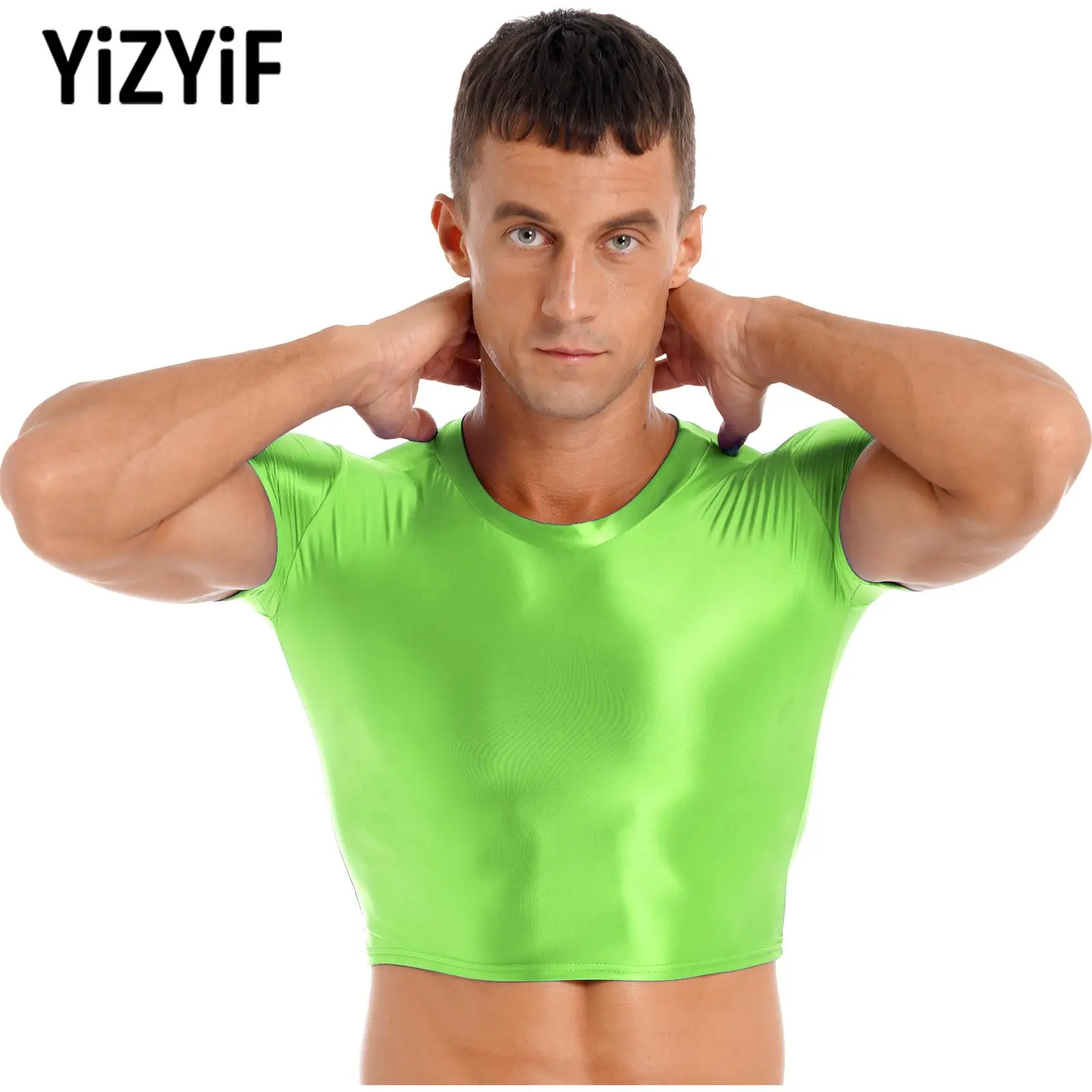 

Men's Glossy Stretchy Swimming Tops T-shirt Swimsuit Swimwear Short Sleeve Gym Fitness Sports Cropped Tops Solid Color T-Shirts