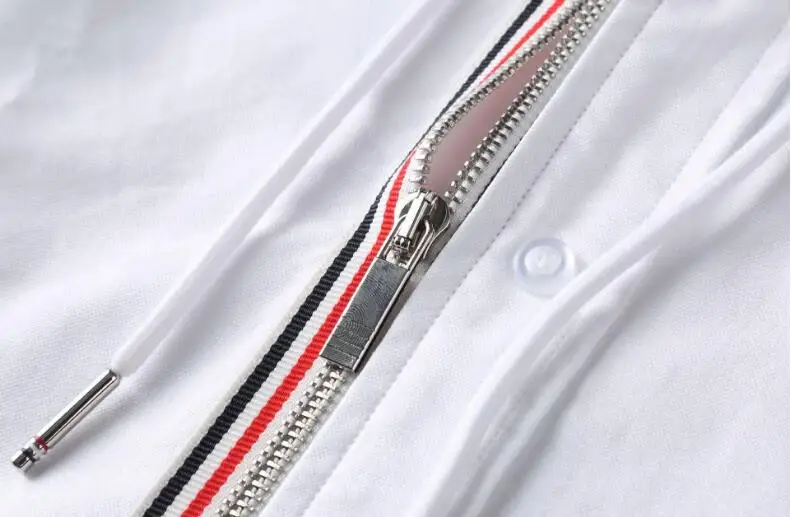 TB Man Windbreaker New Shirts Men Slim White Long Sleeve Casual Hooded Shirt Oxford Striped Fabric Solid Men's Clothing