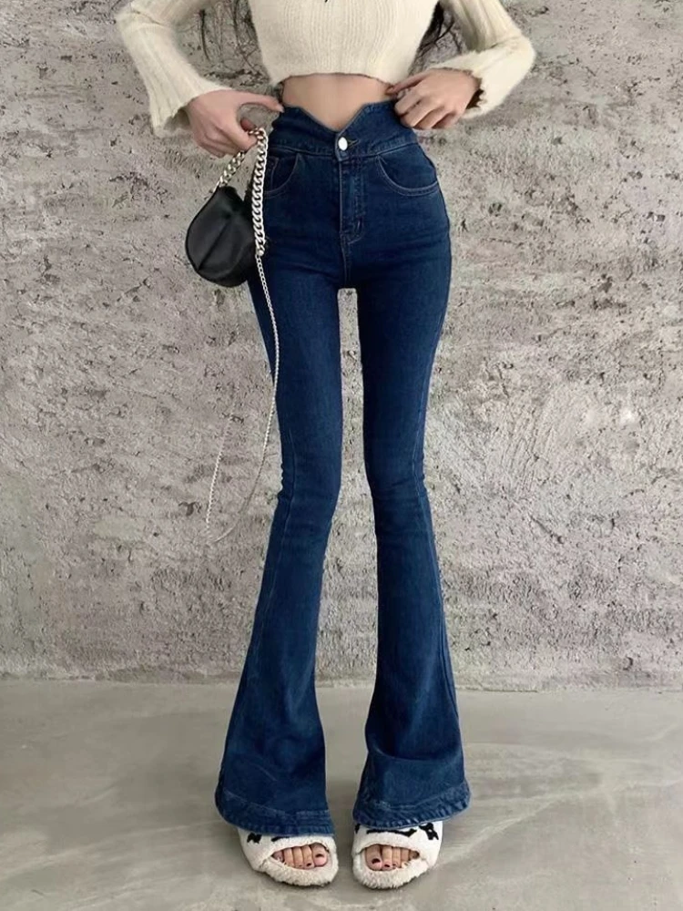 

High Waist Jeans Women Flare Denim Fashion Vintage Solid Hotsweet Full Length Casual Classic Simple Ladies Spring Autumn Bottoms