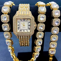 3pcs luxury iced out watches for women gold watch chains bracelet necklaces bling bling jewelry for women simple watch relojes