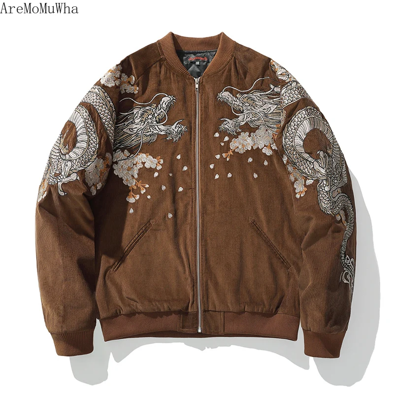Dragon Embroidery Heavy Industries Yokosuka Chinese Style Cotton Jacket Men's Wild Cotton Corduroy Retro Winter Baseball M-3XL