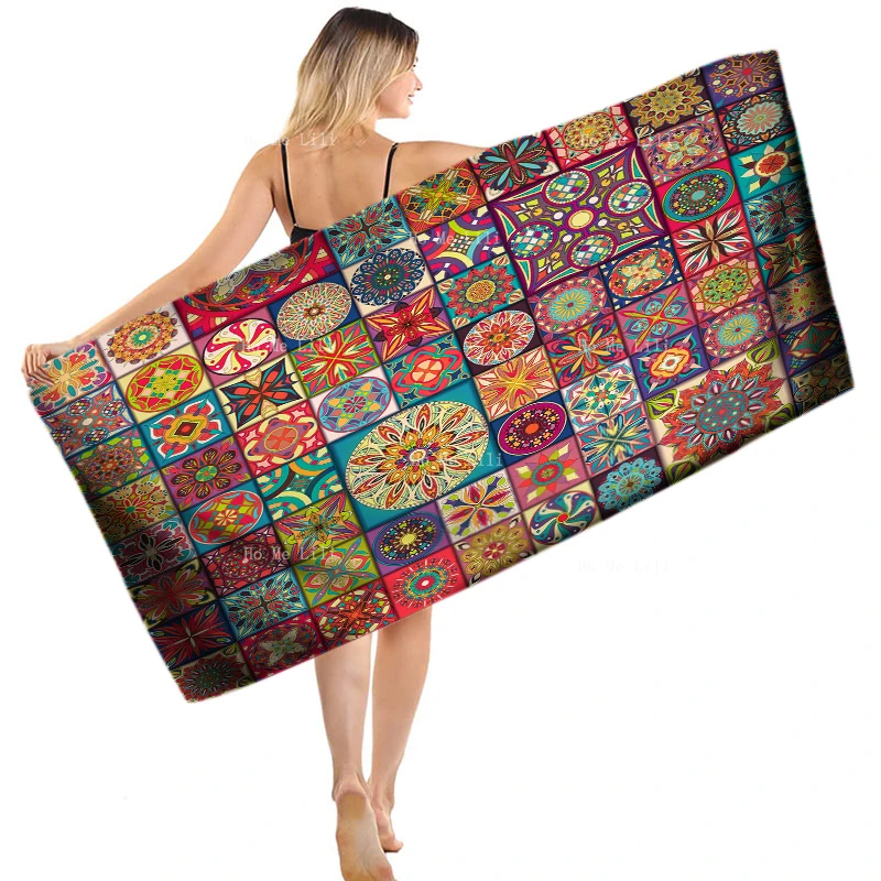 

Ethnic Floral Mandala Bohemian Retro Plaid Seamlessly Stitching Colorful Patterns Sports Towel