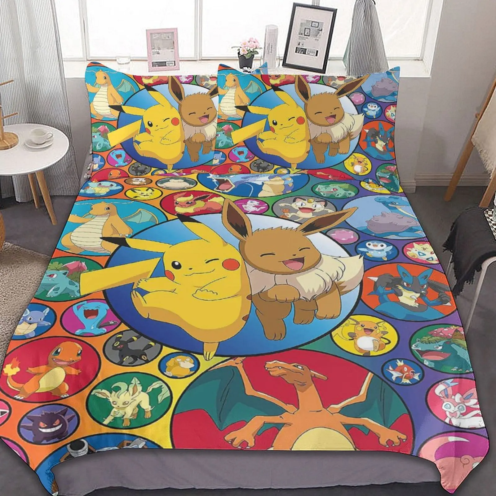 

TAKARA TOMY Pokemon Anime Kawaii Pikachu Bedding Set Quilt Duvet Cover Comforter Pillow Case Bedclothes Children Kid Boy Bed