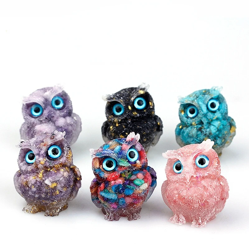 

Owl Mini Gravel Epoxy Piedras Naturales Minerales Home Decor Punk Pendulo Adornos Cristais Moderno Agate Carnelian Carving Gift