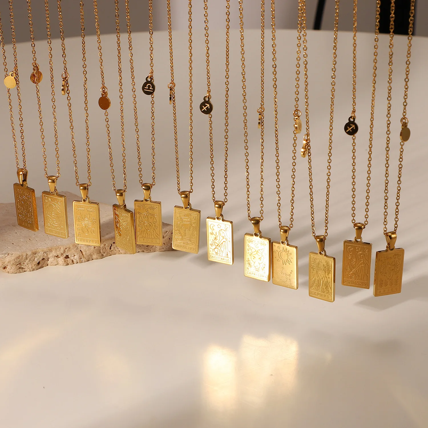 

12 zodiac sign necklace stainless steel Scorpio/Virgin/Libra/Aquarius gold square zodiac pendant necklace