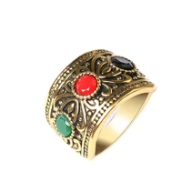 turkey rings for women hollow vintage wedding ring jewelry ancient gold color colorful resin stone anillos mujer