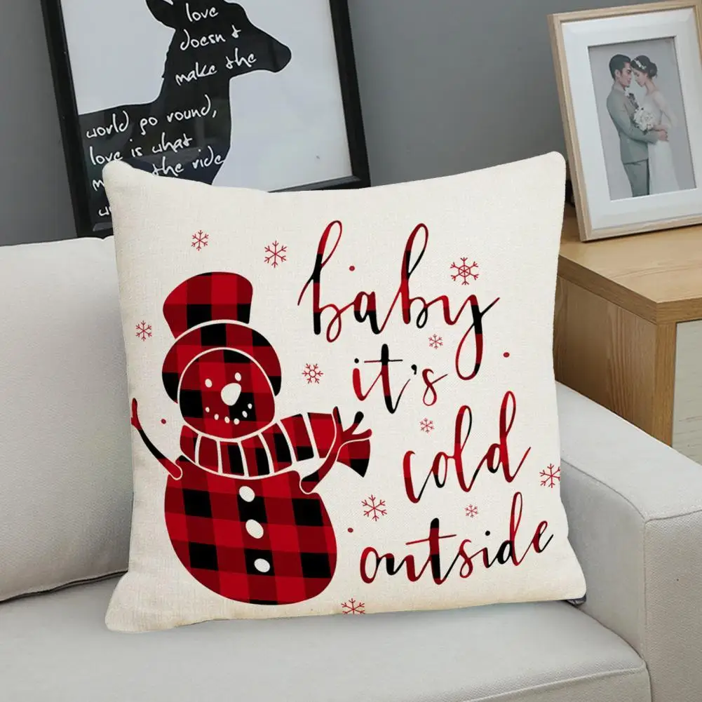 

Eye-catching Pillow Cover Invisible Zipper Design Flax Exquisite Printed Christmas Pillowcase for Gifts