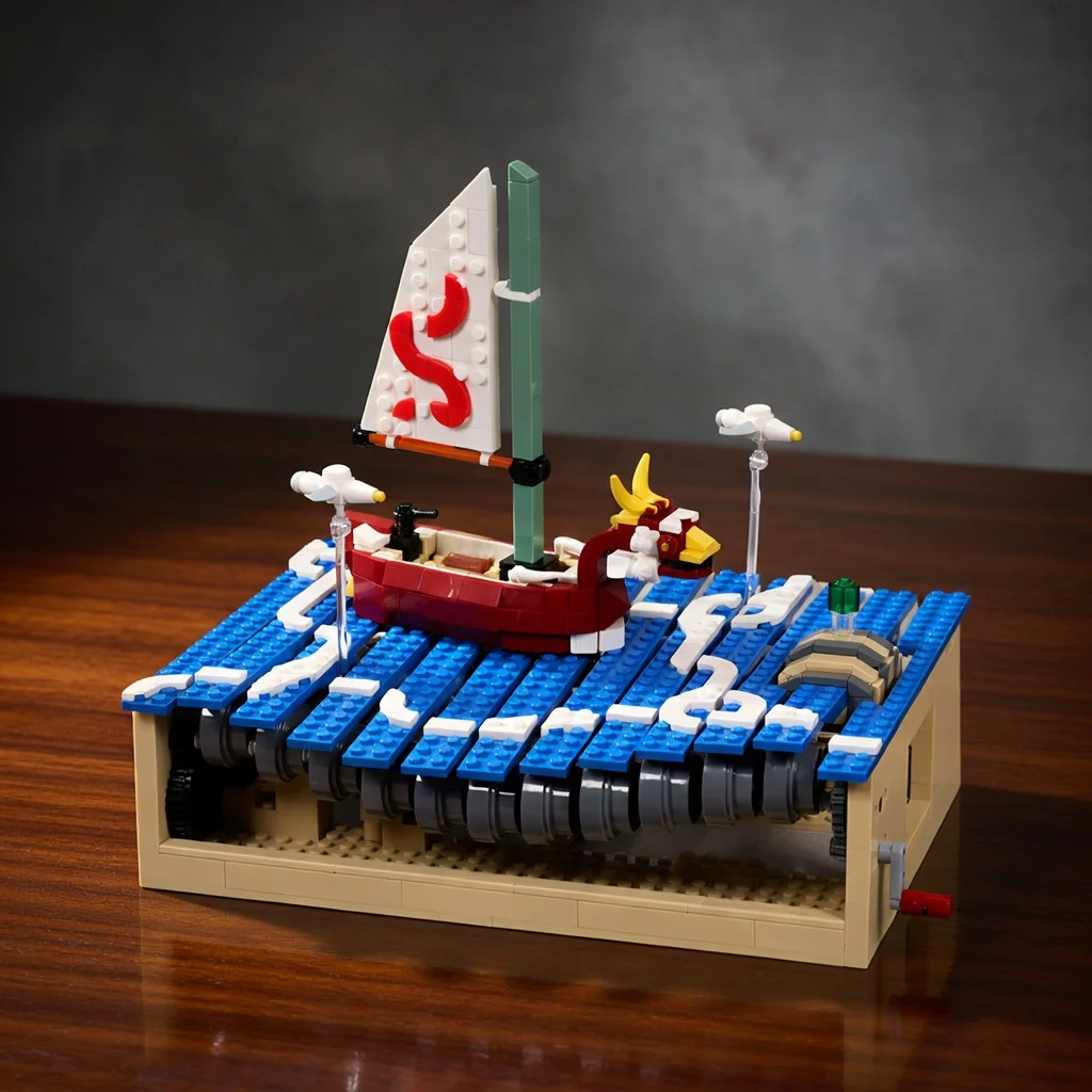 Фото Конструктор MOC «Ветровое приключение: Красный драконий корабль» — Механическая модель корабля «Океанская волна» для декора рабочего стола, подарок, игрушка для демонстрации №1
