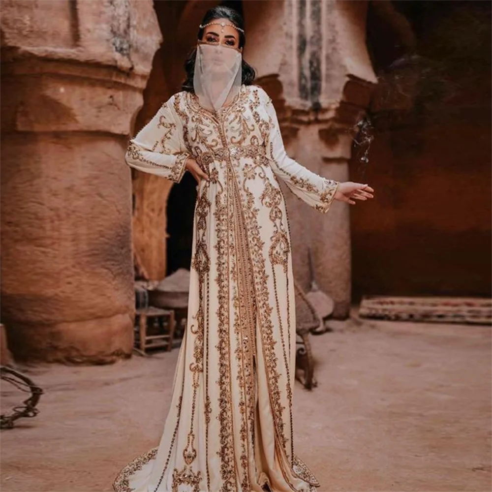 

Laxsesu Muslim Long Evening Dresses Full Sleeves Appliques Moroccan Caftan Saudi Arabia Prom Dresses 2022 Formal Prom Gowns