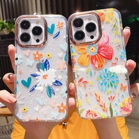 luxury colorful flowers daisy glitter phone case for iphone 13 pro max 12 11 xs x xr 7 8 plus transparent soft shockproof cover