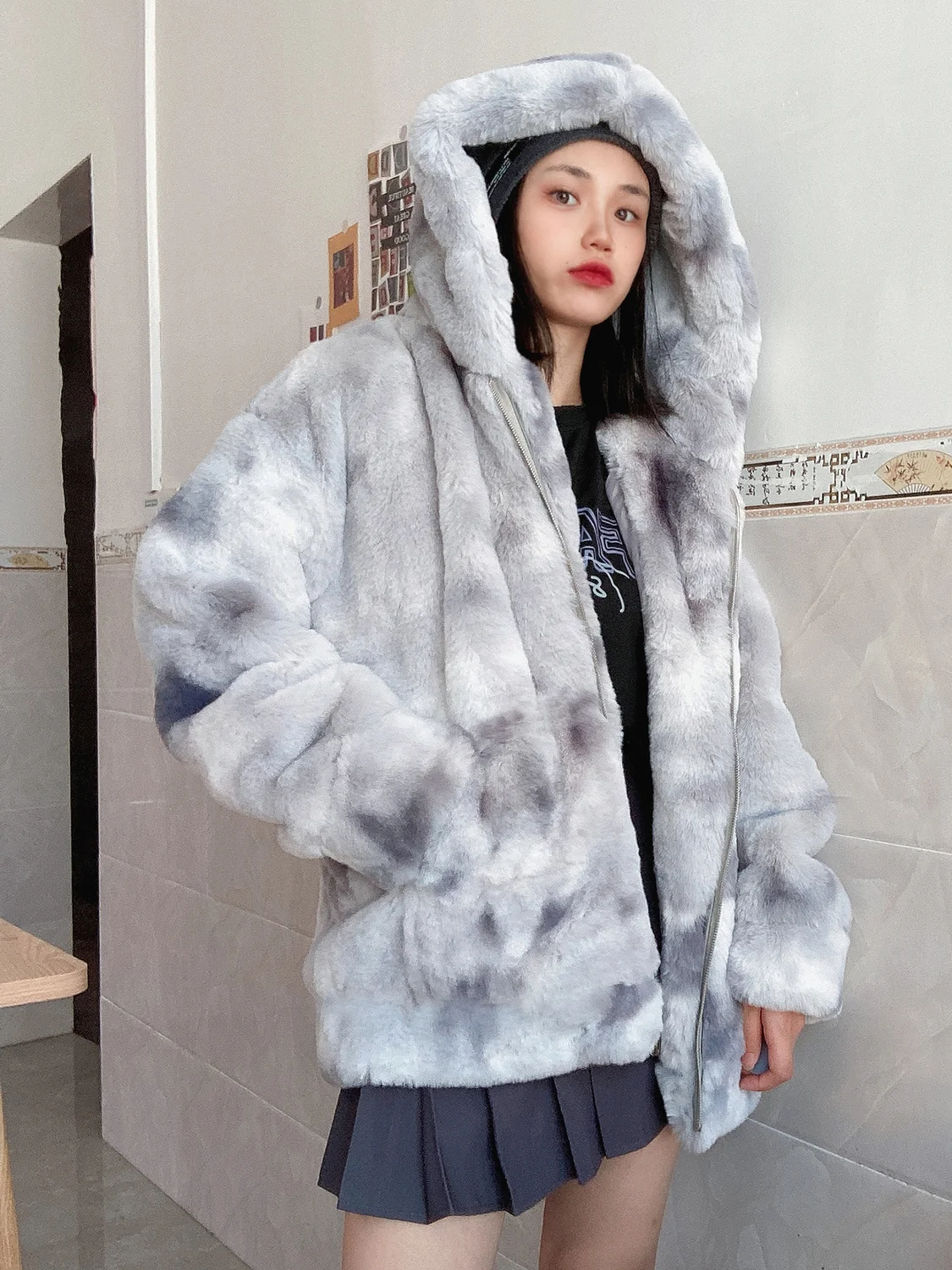 YICIYA Coats Woman Winter 2023 New Female Clothing High Street Jackets Version Loose Imitation Rabbit Fur Plush Hooded Fur Coats