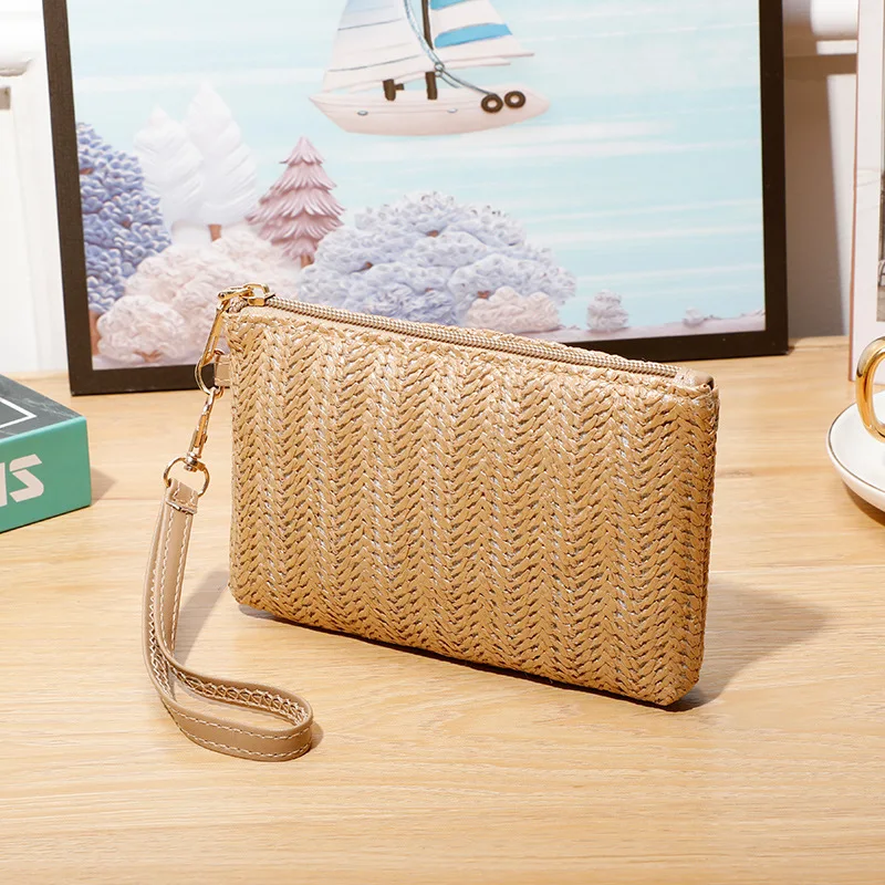 

Mobile Phone Bag Women's Mid-length Straw Woven Clutch Bag 2023 New Woven Mobile Phone Coin Purse