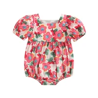 0 24m newborn baby girl short sleeve romper floral printed button sweet style bodysuit casual simple short jumpsuit