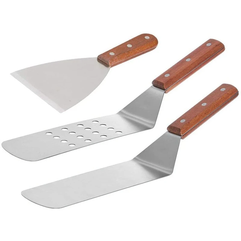 

3-Piece Stainless Steel Cooking Utensil Set , Smooth Face Spatula, Perforated Spatula And Griddle Scraper