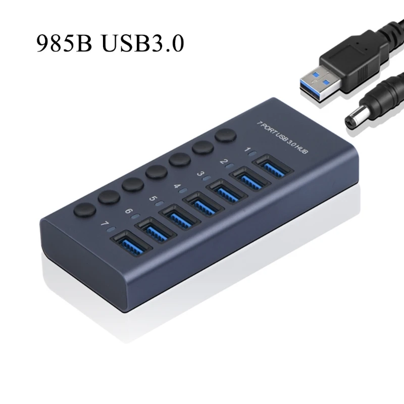 

USB 3.0 Splitter Hub 5Gbps for Data Transfer Charging 7 Ports With Switch for Laptop Linux PC Mobile HDD