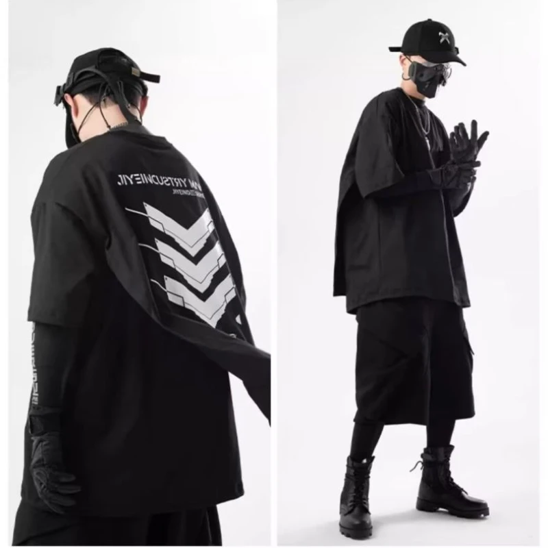 Модные мужские футболки с накидкой Techwear Harajuku Streetwear футболка большого размера в