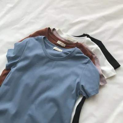 

T-shirt for women simple and 100% cotton t shirt women womens shirts O-Neck Spring/Autumn Broadcloth Appliques Short
